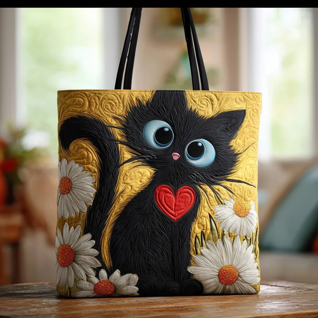 Borsa Artigianale Chat Noir con Cuore e Margherite