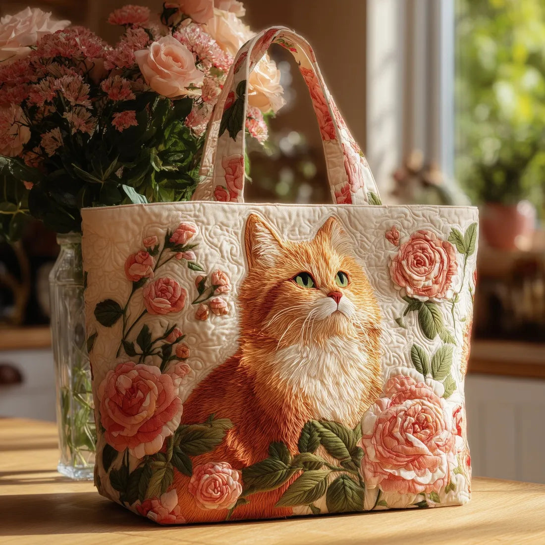 Borsa Artigianale Chat Roux con Rose Rosa